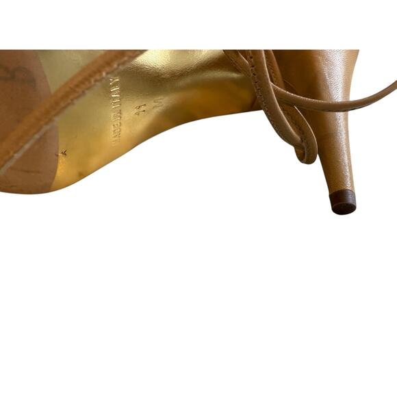 Michael Kors Ankle Tie Leather Open Toe Heels Nude 11 - Picture 4 of 8